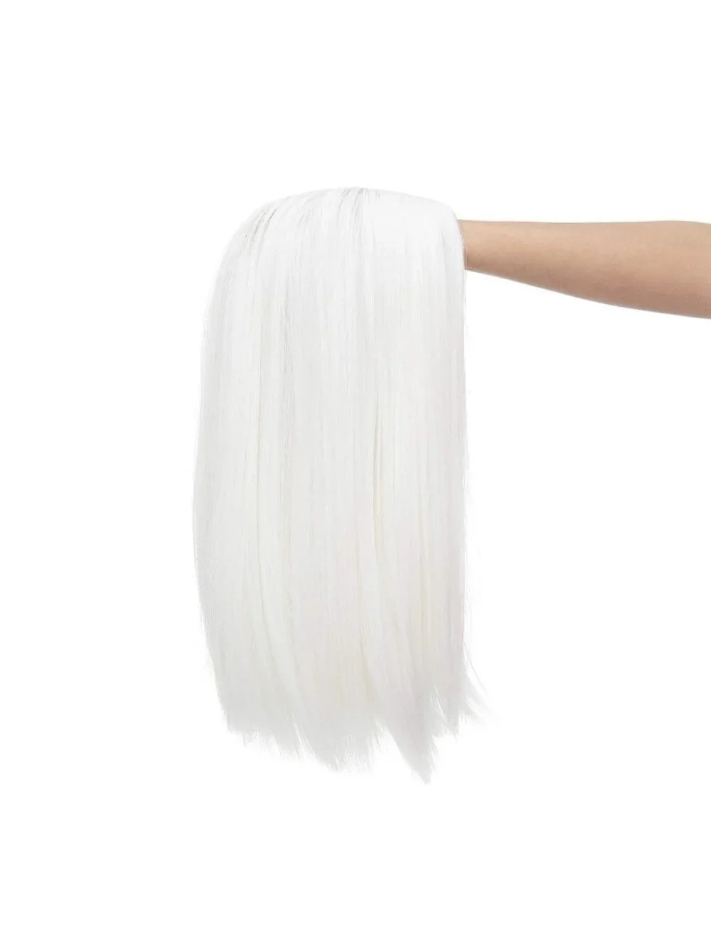 Women's 14 Inch White Wig Short Straight Middle Part Synthetic Heat